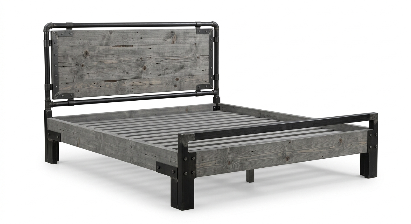 Industrial bed frame (Gray Wood)